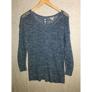 Womens Lucky Brand Sweater Loose Knit Royal Blue Slightly Open Back Cable Knit